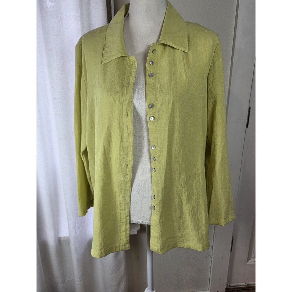 Fridaze Women's Green Lagenlook Linen Button Up Oversized Size Large